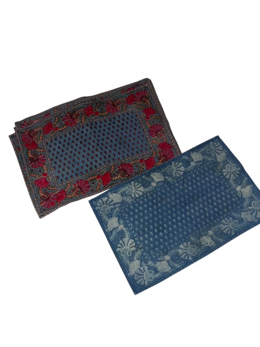 French Provencal red blue floral paisley Indian Block Print set 6 placemats